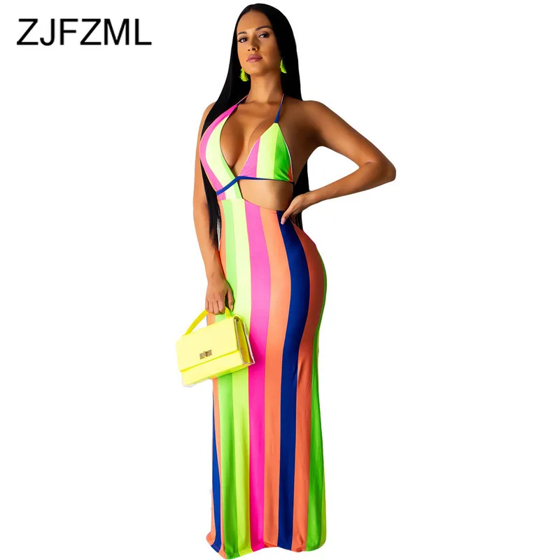 Striped Backless Sexy Party Dress Women Halter Waist Band Cut Out Skinny Long Dress Summer Low Cut High Waist Maxi Club Dress
Striped Backless Sexy Party Dress Women Halter Waist Band Cut Out Skinny Long Dress Summer Low Cut High Waist Maxi Club Dress
