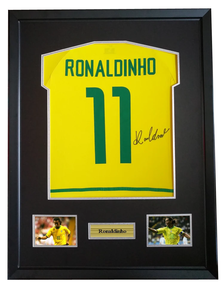 Ronaldinho signed autographed soccer shirt jersey come with Sa coa framed Brazil