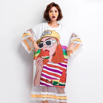 Summer dress ladies dress Thai tide brand loose foreign gas t-shirt female trumpet sleeve mesh stitching graffiti dress
Summer dress ladies dress Thai tide brand loose foreign gas t-shirt female trumpet sleeve mesh stitching graffiti dress