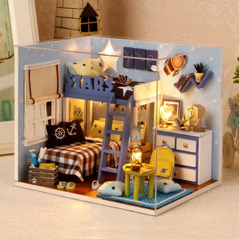 Miniature Wooden Dollhouse Furniture Kit Boys Bedroom DIY Star Trek Doll House With Light Puzzle Toy Model Xmas Birthday Gift
Miniature Wooden Dollhouse Furniture Kit Boys Bedroom DIY Star Trek Doll House With Light Puzzle Toy Model Xmas Birthday Gift