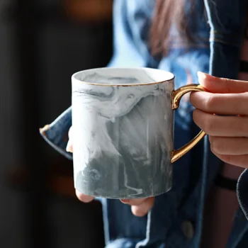 

European Marble Grain Phnom Penh Mugs Couple Lover's Gift Ceramic Mug Milk Coffee Tea Breakfast Porcelain Cup For Gifts