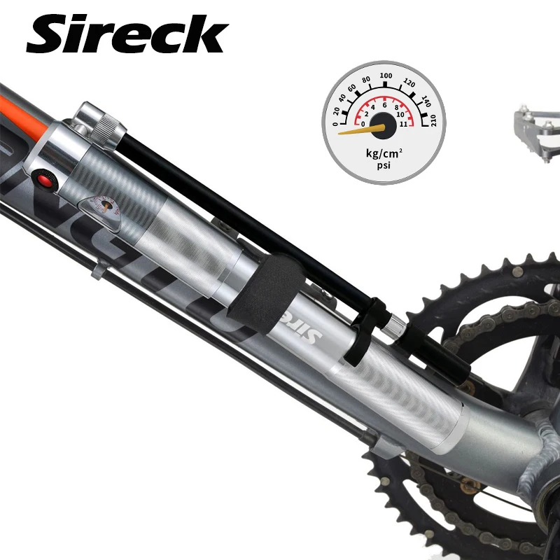 Sireck 210Psi with Dial Two-way Tire Pump Mini Portable Bicycle Pump Aluminum Alloy Mountain Cycling Bike Pump
Sireck 210Psi with Dial Two-way Tire Pump Mini Portable Bicycle Pump Aluminum Alloy Mountain Cycling Bike Pump