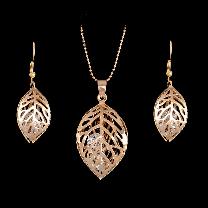 SHUANGR Fashion Gold Color Hollow Pierced Spring Leaves Necklace Set Clear Austrian Crystal Waterdrop Jewelry Sets Women Gift
SHUANGR Fashion Gold Color Hollow Pierced Spring Leaves Necklace Set Clear Austrian Crystal Waterdrop Jewelry Sets Women Gift