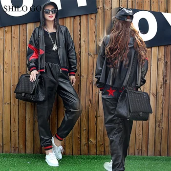 SHILO GO Leather Suit Womens Spring Fashion sheepskin genuine Sets hooded spliced star Casual jacket loose harem pants
SHILO GO Leather Suit Womens Spring Fashion sheepskin genuine Sets hooded spliced star Casual jacket loose harem pants