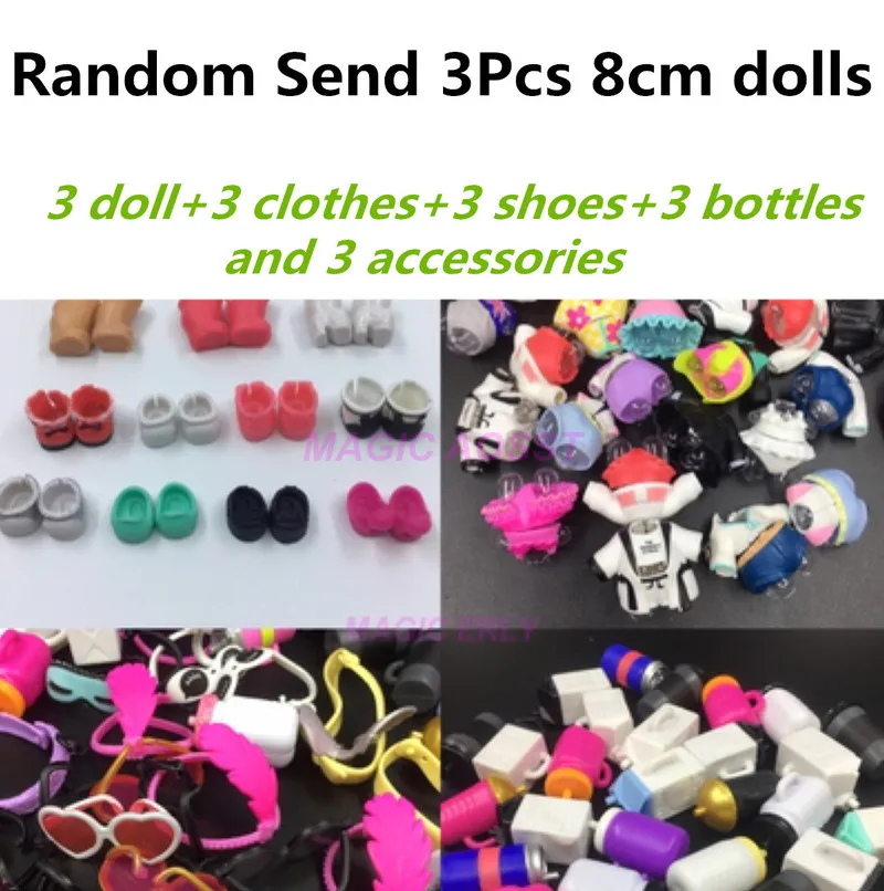 Different 3Pc/6Pcs/lot original lool doll suits, including dolls, clothes, shoes, bottles, and accessories
Different 3Pc/6Pcs/lot original lool doll suits, including dolls, clothes, shoes, bottles, and accessories