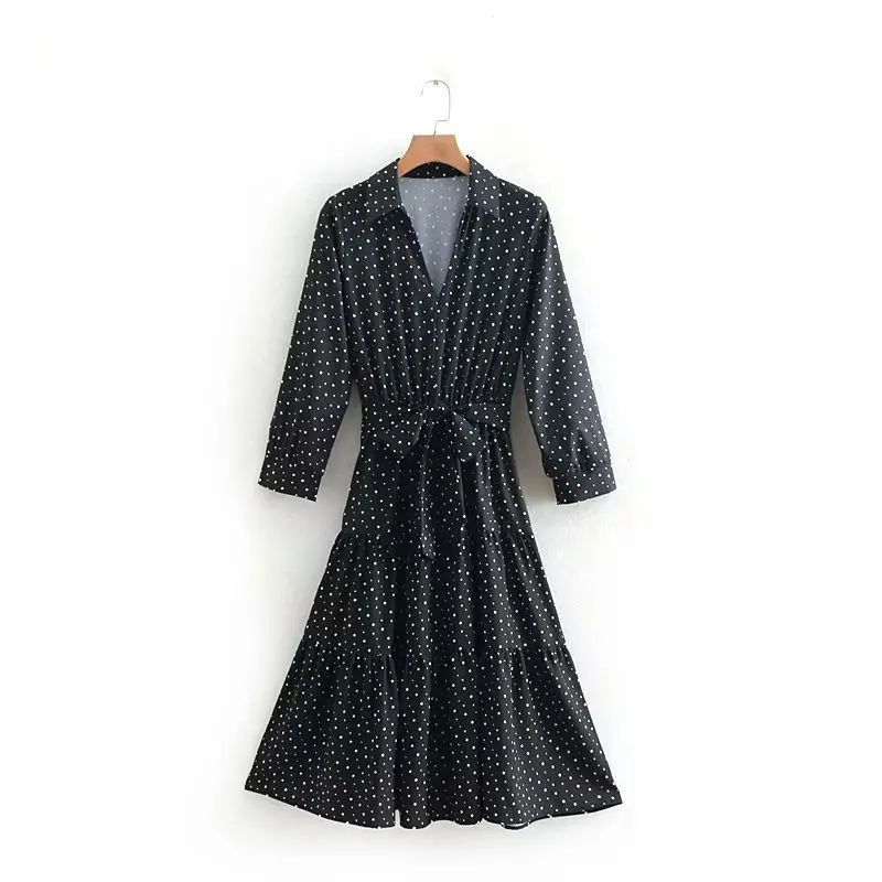 2019 women fashion vintage dots printing pleats bow tied sashes kneeth dress elegant ladies three quarter chic vestidos DS1899
2019 women fashion vintage dots printing pleats bow tied sashes kneeth dress elegant ladies three quarter chic vestidos DS1899