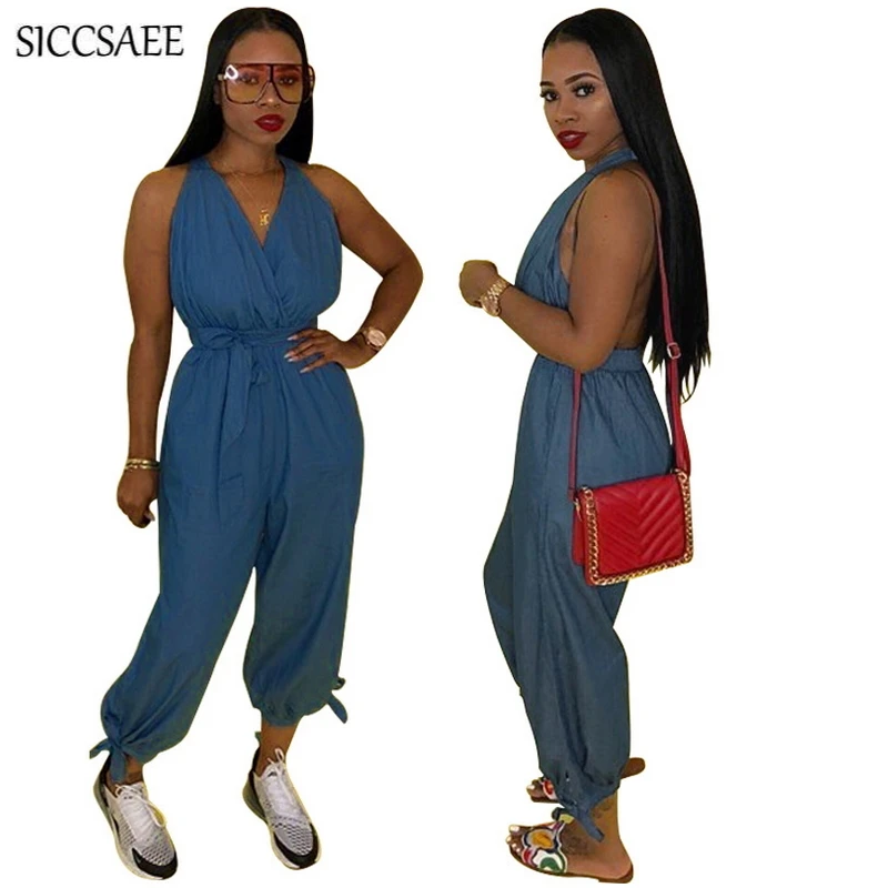 Cross Open Back Denim Jumpsuits For Women 2018 Summer Wrap Overalls Casual Sexy Deep V Neck Jeans Korean Fashion Clothing Cargo
Cross Open Back Denim Jumpsuits For Women 2018 Summer Wrap Overalls Casual Sexy Deep V Neck Jeans Korean Fashion Clothing Cargo
