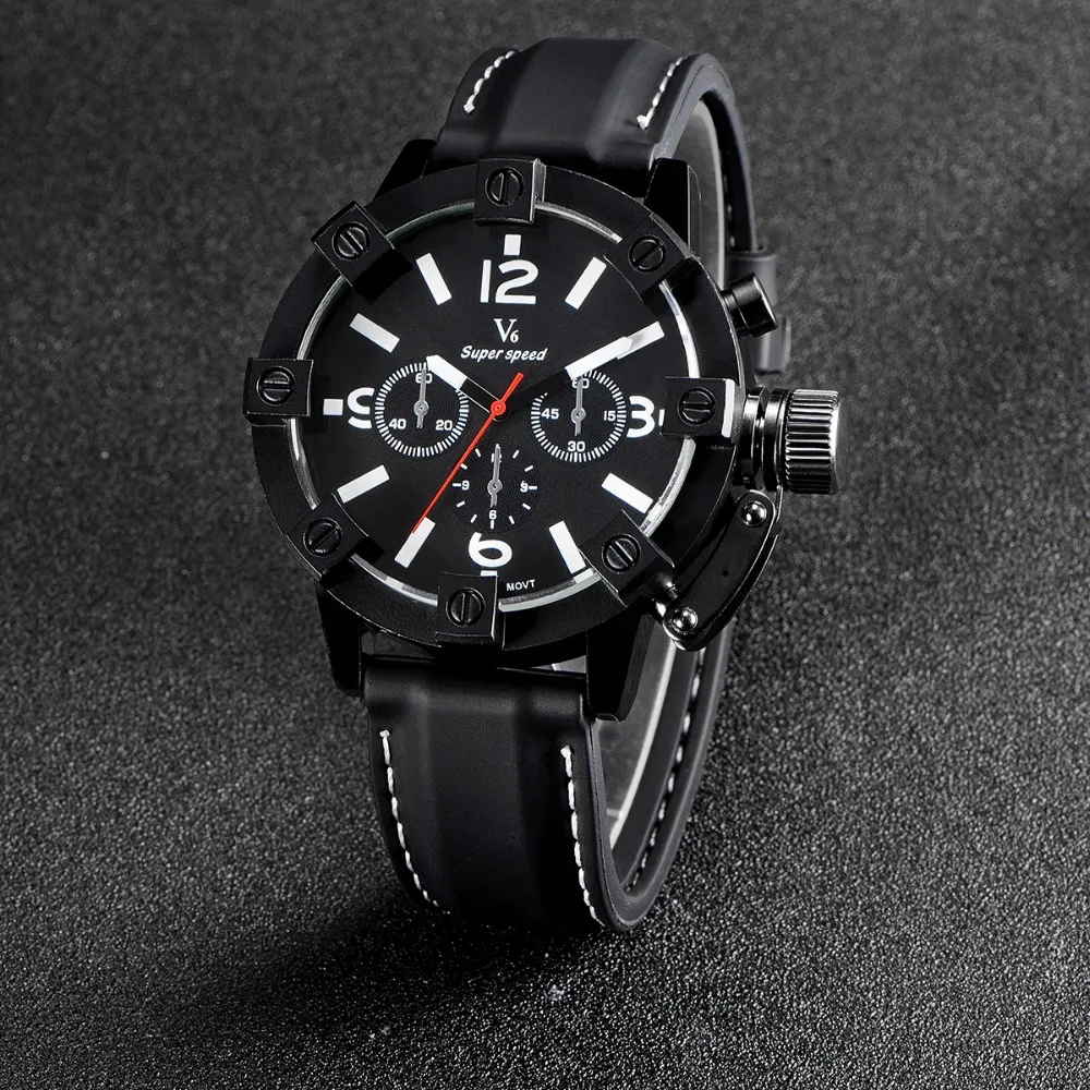 New Vogue Fashion V6 3D surface Case Black Male Analog Quartz Watch Military Men Business Casual Wrist watch relojes Hombre Gift
New Vogue Fashion V6 3D surface Case Black Male Analog Quartz Watch Military Men Business Casual Wrist watch relojes Hombre Gift