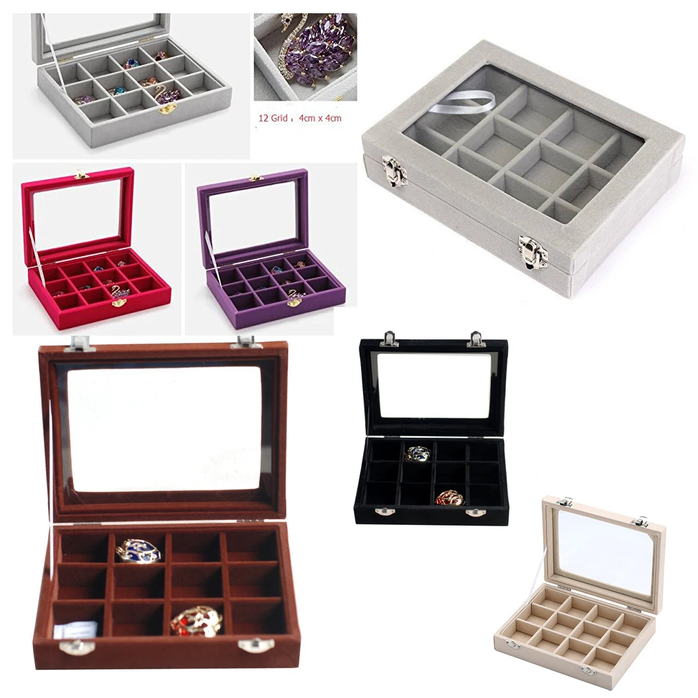 12 Grid Velvet Glass Jewelry Ring Display Organiser Box Tray Holder Earrings Storage Case Multi Colors Choose
12 Grid Velvet Glass Jewelry Ring Display Organiser Box Tray Holder Earrings Storage Case Multi Colors Choose