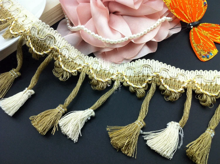 5 yard 8cm 3.14" wide ivory gold cotton tassels fringe pendant tapes lace trim ribbon ML39 free ship 
5 yard 8cm 3.14" wide ivory gold cotton tassels fringe pendant tapes lace trim ribbon ML39 free ship