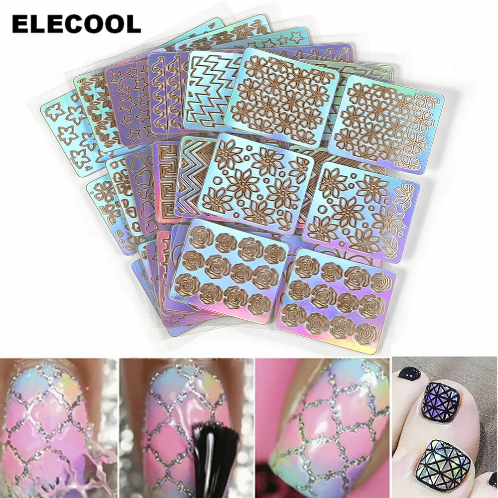 ELECOOL 6pcs Nail Art Hollow Out Stencil Sticker Polish Gel 3D Printing Stamping Image Decals Colorful Guide Template
ELECOOL 6pcs Nail Art Hollow Out Stencil Sticker Polish Gel 3D Printing Stamping Image Decals Colorful Guide Template