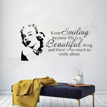 

YOYOYU Wall Decal Marilyn Monroe Smiling Life Quote Wall Stickers Vinyl Wall Stickers Home Decor Art Room Removable Decals ZW281