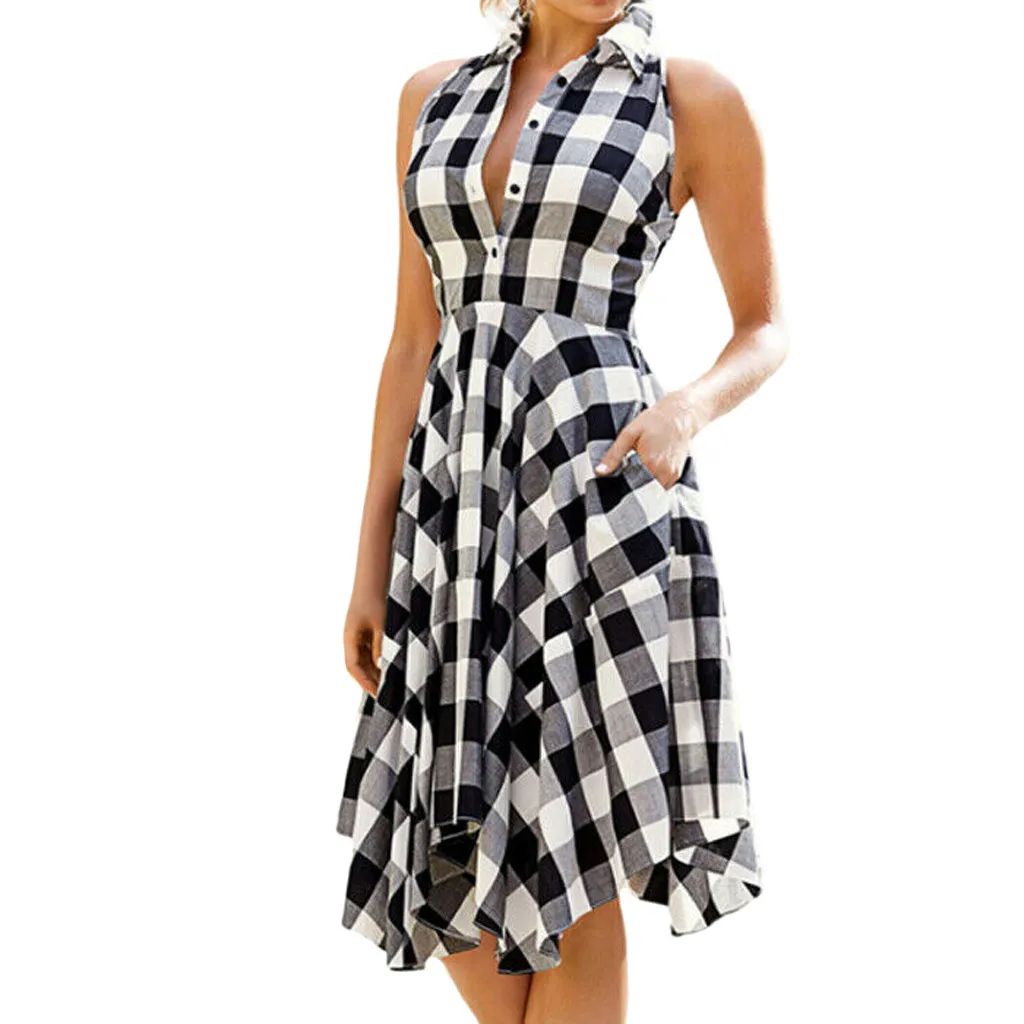 Fashion Women's Summer Plaid Sleeveless Dresses Casual sexy beach dress Summer party dresses vestidos verano 2019 vestidos NEW
Fashion Women's Summer Plaid Sleeveless Dresses Casual sexy beach dress Summer party dresses vestidos verano 2019 vestidos NEW