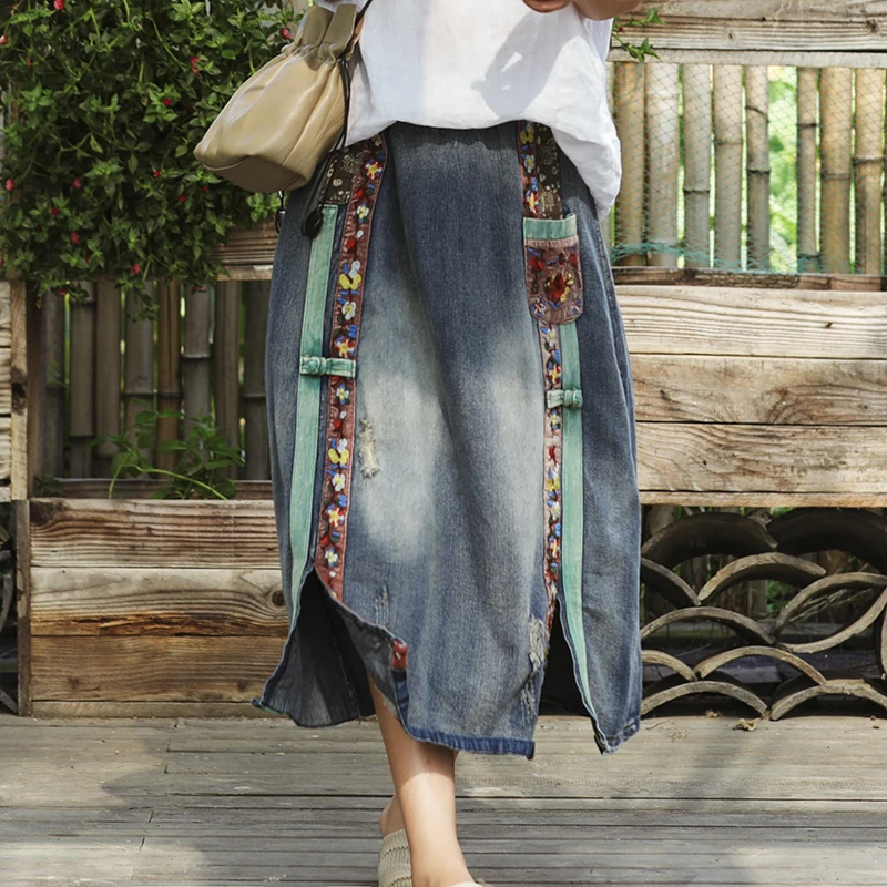 Summer Skirt Women Retro Loose Casual Denim Skirt 2019 New Female Elastic Waist pocket flower Bleached Vintage Skirt
Summer Skirt Women Retro Loose Casual Denim Skirt 2019 New Female Elastic Waist pocket flower Bleached Vintage Skirt