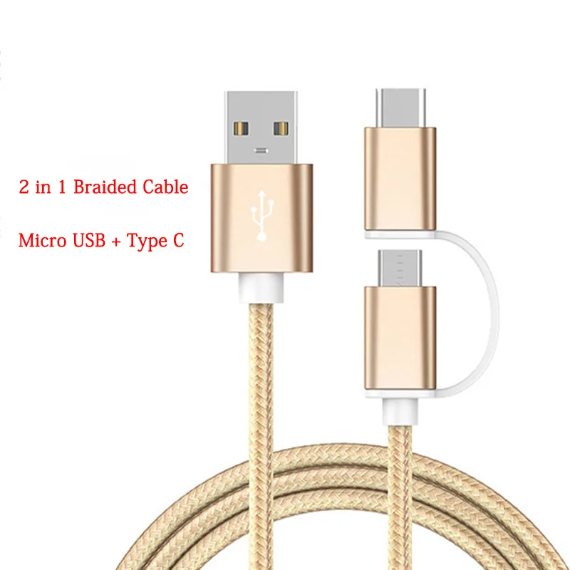 

2 in 1 2A Fast Charger Cable 1M Micro USB + TYPE C Braided Cord For Samsung Galaxy J1 J3 J5 J7 A3 A5 A7 S6 S7 EDGE S8 S9 Plus A8