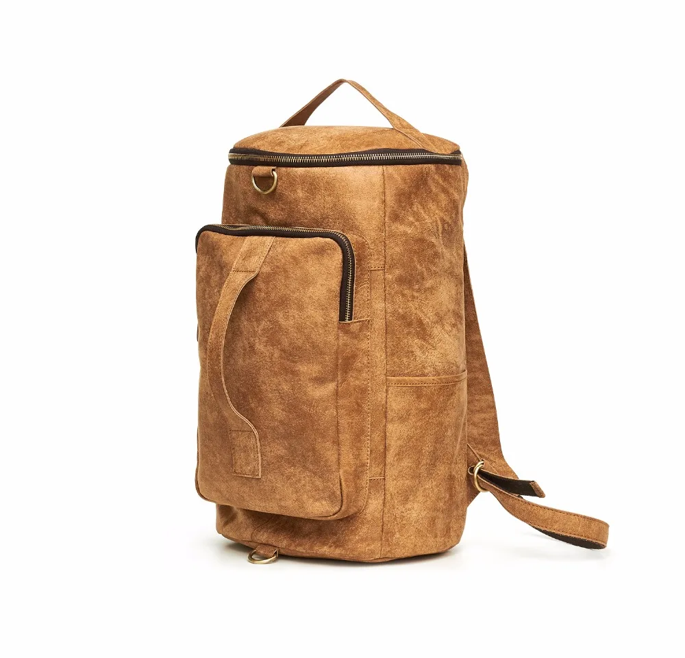 Front Display of Woosir Genuine Leather Cylindrical Backpack