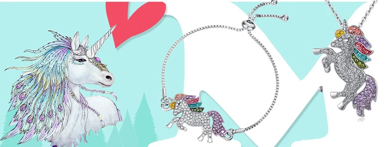 Cartoon Colorful Unicorn Necklace Earrings Bracelet Set Cartoon Colorful Unicorn Necklace Earrings Bracelet Set