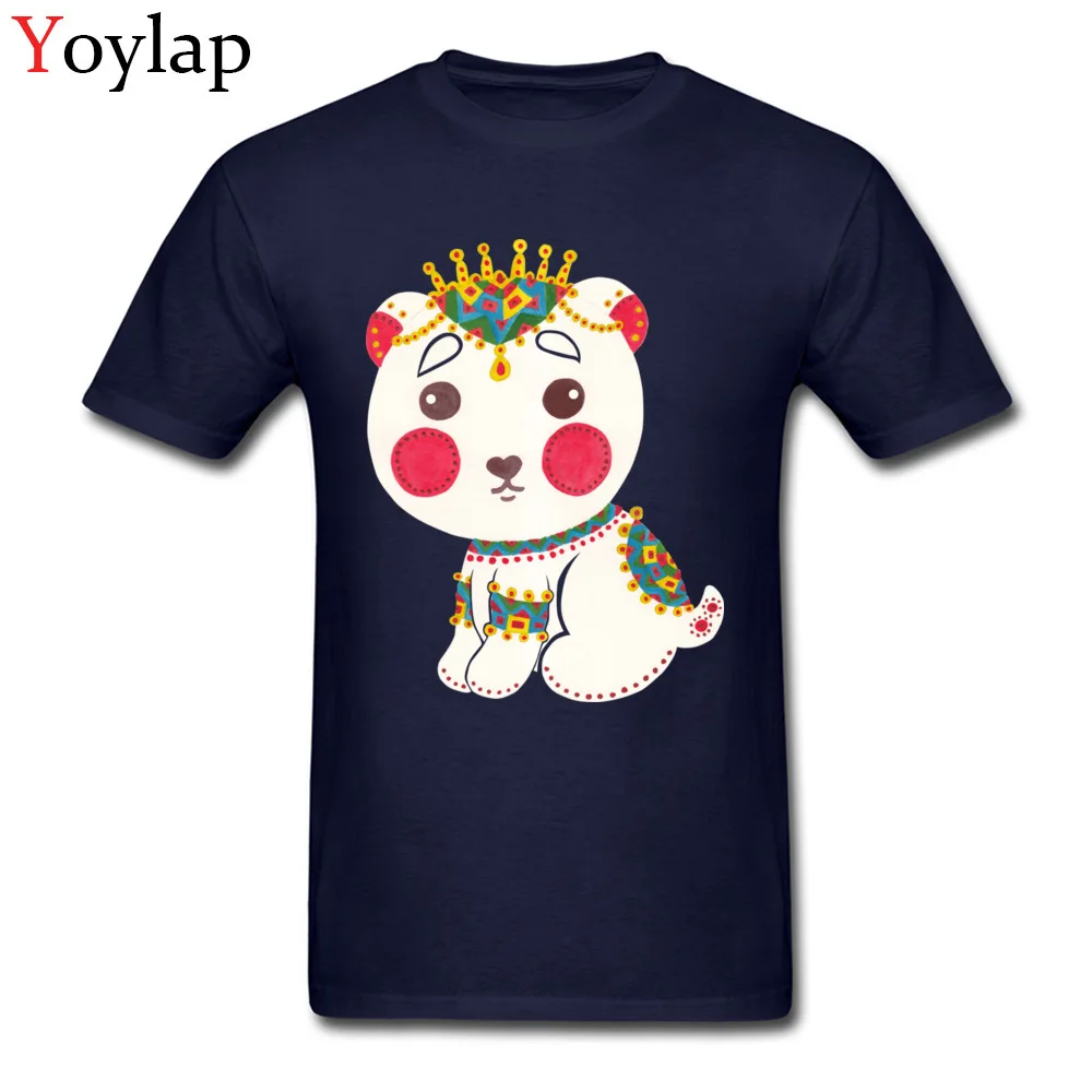 Male Tops Shirts Prevailing Printed On T-shirts 100% Cotton O-Neck Short Sleeve Personalized The Ethnic Polar Bear Clothing Shirt navy