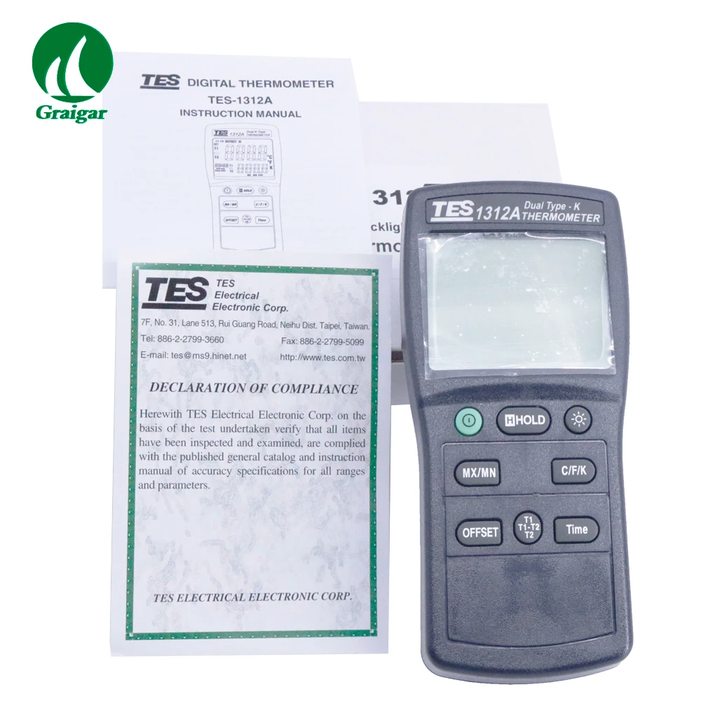 TES-1312A Digital Thermometer K Type Thermocouple Measuring Rang - 50 ~ 1350 , - 58 ~ 1999
TES-1312A Digital Thermometer K Type Thermocouple Measuring Rang - 50 ~ 1350 , - 58 ~ 1999