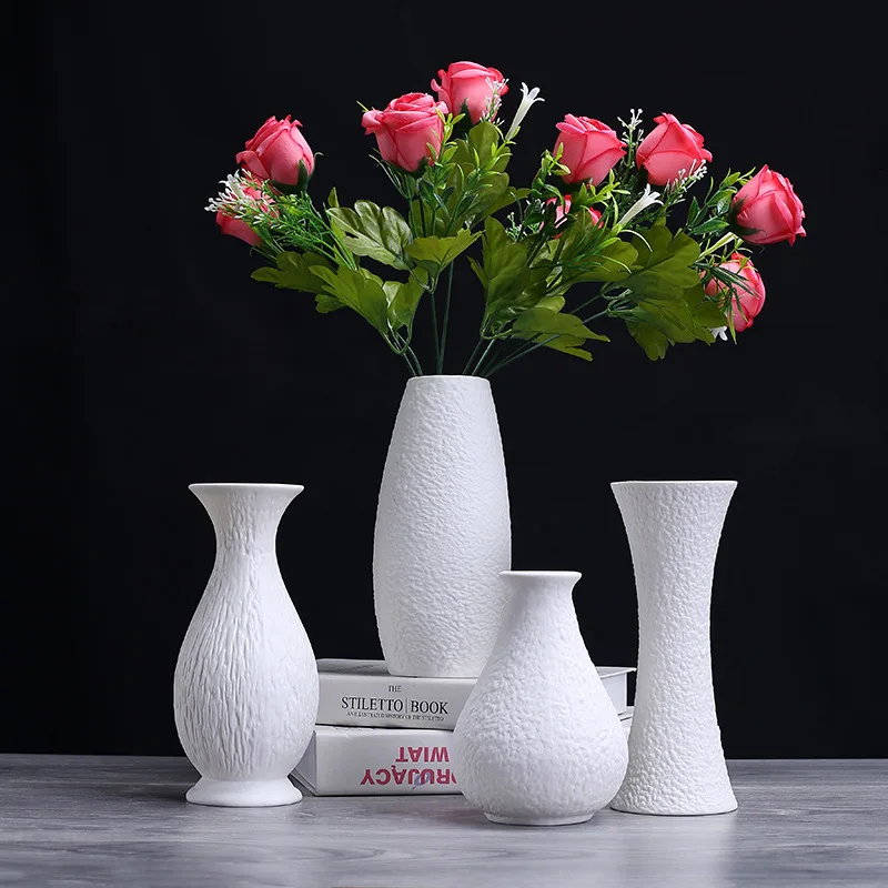 White Ceramic Vase Decoration Creative European Modern Desktop Dry Flowers Flower Arrangement Home Garden Decoration Vase