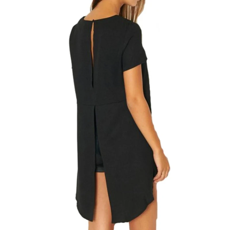 2019 Women's Irregular Split Mid-Length Loose Top Summer Fashion Short Sleeve Round Neck Tops Back Hollow Out Solid Color Tees
2019 Women's Irregular Split Mid-Length Loose Top Summer Fashion Short Sleeve Round Neck Tops Back Hollow Out Solid Color Tees