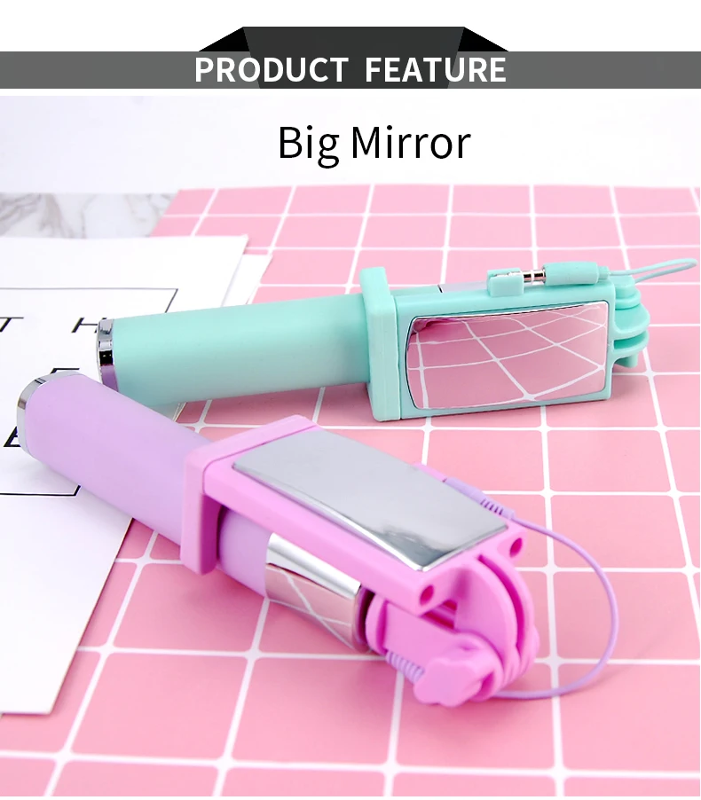 HOTR Mirror Selfie Stick Monopod Premium Quality Wired Selfie Stick Extendable for iPhone 6 Plus 5 5s 4s For Samsung S8 plus s7