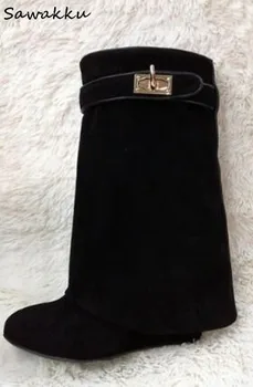 New Women Designer Ankle Boots Pointed Toe Metal Shark Lock Lady Motorcycle Boots Suede/Leather Height Increasing Shoes Woman
New Women Designer Ankle Boots Pointed Toe Metal Shark Lock Lady Motorcycle Boots Suede/Leather Height Increasing Shoes Woman