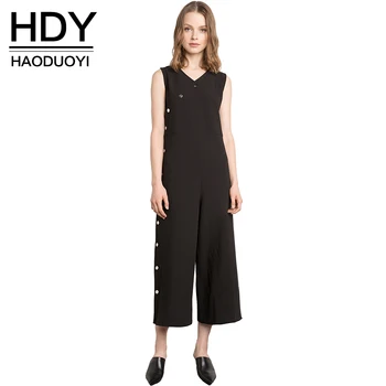 HDY Haoduoyi Women Fashion Solid Black Jumpsuits V-neck Sleeveless Slim Rompers Button Wrap Wide Legs Playsuit
HDY Haoduoyi Women Fashion Solid Black Jumpsuits V-neck Sleeveless Slim Rompers Button Wrap Wide Legs Playsuit