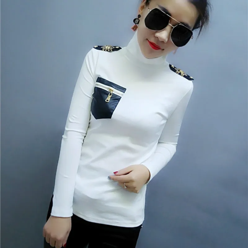2018 Autumn Long Sleeve High Neck epaulet Cotton T-shirts Women Fashion Zipper Deco Bodycone Cotton T-shirts Women Tops
2018 Autumn Long Sleeve High Neck epaulet Cotton T-shirts Women Fashion Zipper Deco Bodycone Cotton T-shirts Women Tops