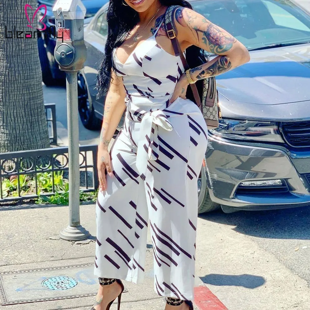 Summer Casual Jumpsuit Spaghetti Strap V-neck Wide Leg Jumpsuits Sexy Striped Printed Long Rompers White Overalls For Women
Summer Casual Jumpsuit Spaghetti Strap V-neck Wide Leg Jumpsuits Sexy Striped Printed Long Rompers White Overalls For Women