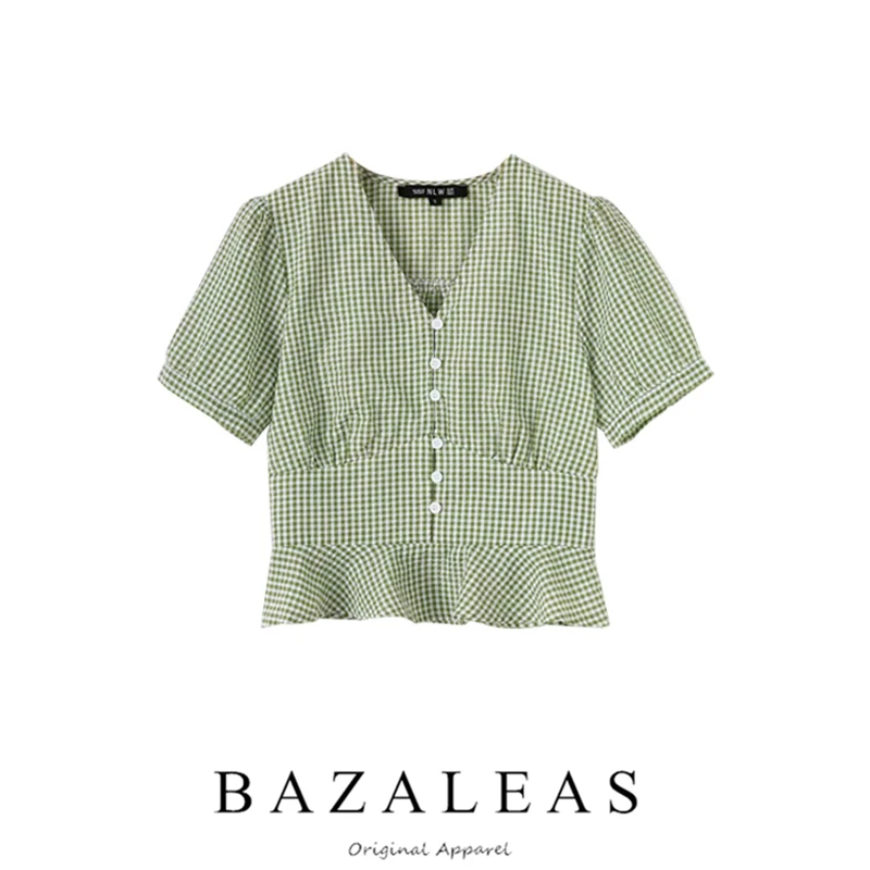 Bazaleas Vintage Fashion Center Buttons shirt Slim women T-shirt Tartan Black Basic T Shirt women harajuku Tee drop shipping
Bazaleas Vintage Fashion Center Buttons shirt Slim women T-shirt Tartan Black Basic T Shirt women harajuku Tee drop shipping