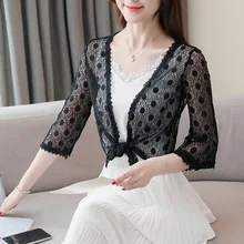 Grande taille XXXL 2019 été dentelle Blouse femmes Kimono Cardigan tunique Blouses blanches automne Boho hauts Floral Crochet chemise de plage(China)