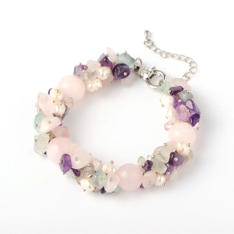 10pcs Natural Stone Chips Crystal Bracelets with Pearl Beads Chain,Alloy Lobster Claw Clasps and Iron End Chains 190x14mm F70
10pcs Natural Stone Chips Crystal Bracelets with Pearl Beads Chain,Alloy Lobster Claw Clasps and Iron End Chains 190x14mm F70
