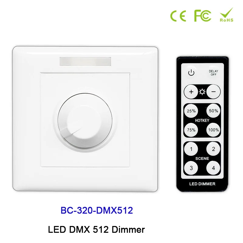 

BC-320-DMX512 Wall-mounted Knob style LED DMX 512 Dimmer manual switch led dimmer+IR remote for led strip light DC12V-24V