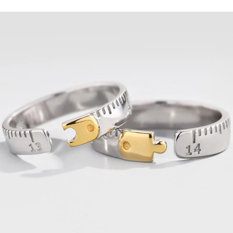Creative pure 925sterling silver gold color ruler scale design fit couple rings for lovers wedding jewelry with free gifts | Украшения и