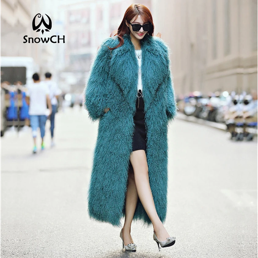 

2018 New real Mongolia Sheep Fur coat Women full pelt Sheep Fur Jacket very long fur coat customized plus Size F0950