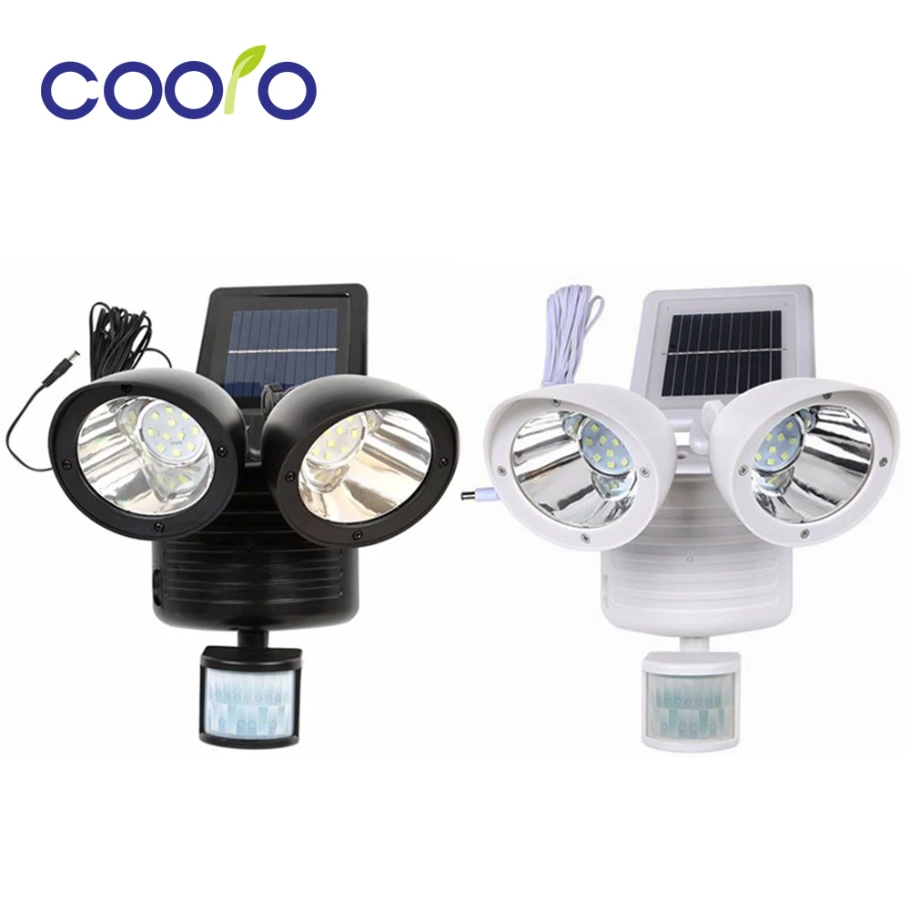 22 LED двойная головка Солнечная лампа PIR датчик движения высокая мощность открытый