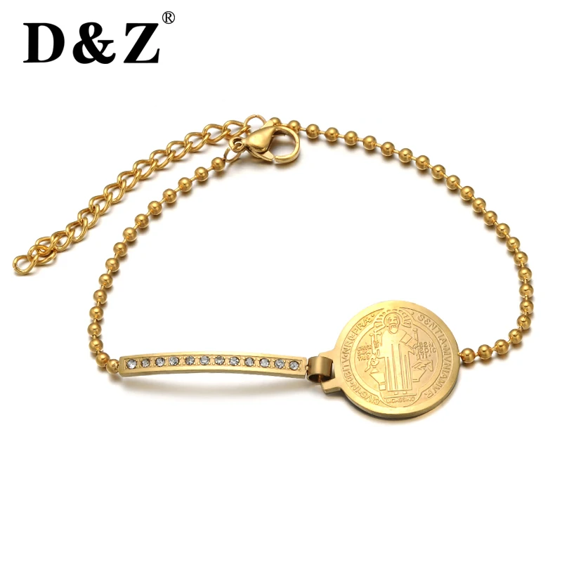 D&Z Religious Jesus Bracelet Gold Color Stainless Steel Crystal Patron Saint Benedict Bangles Bracelets for Women Jewelry Gift
D&Z Religious Jesus Bracelet Gold Color Stainless Steel Crystal Patron Saint Benedict Bangles Bracelets for Women Jewelry Gift