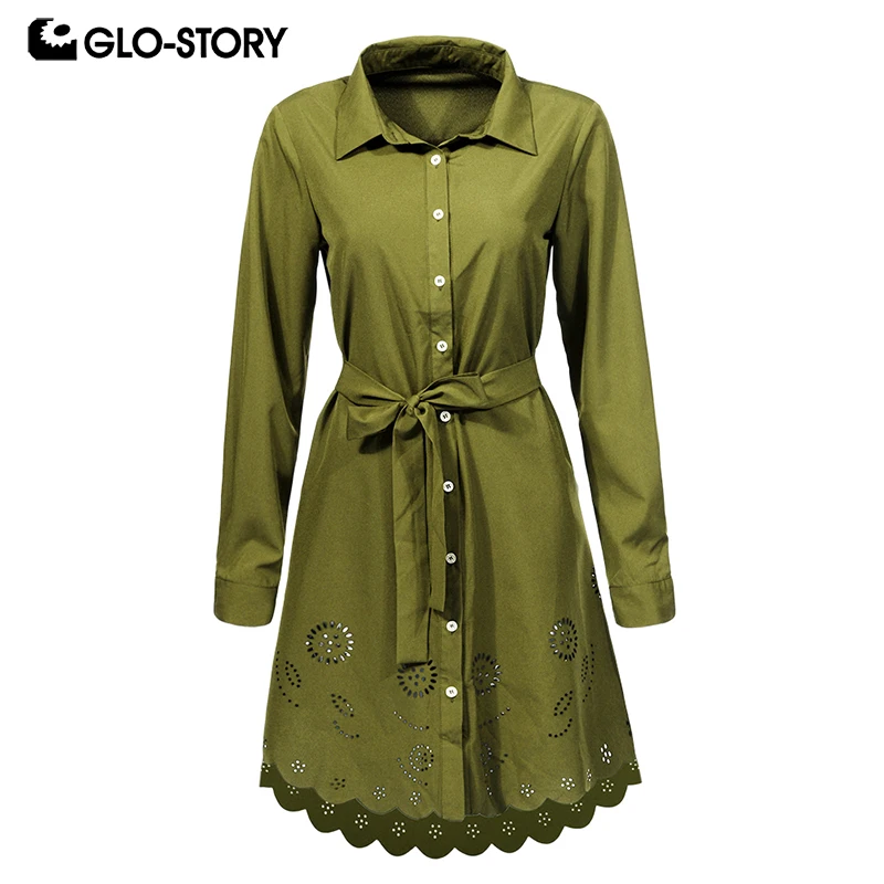 GLO-STORY European Style Fashion Autumn Women Hollow Hem Elegant Dress with Sashes Turn-down Collar Vestidos for Female WYQ-7683
GLO-STORY European Style Fashion Autumn Women Hollow Hem Elegant Dress with Sashes Turn-down Collar Vestidos for Female WYQ-7683