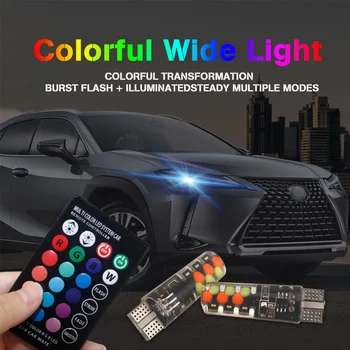 

2pcs T10 W5W RGB LED Bulbs With Remote Control 12Chips COB Silicone Shell Strobe Flash Auto Reading Lamp Wedge Car Parking Light
