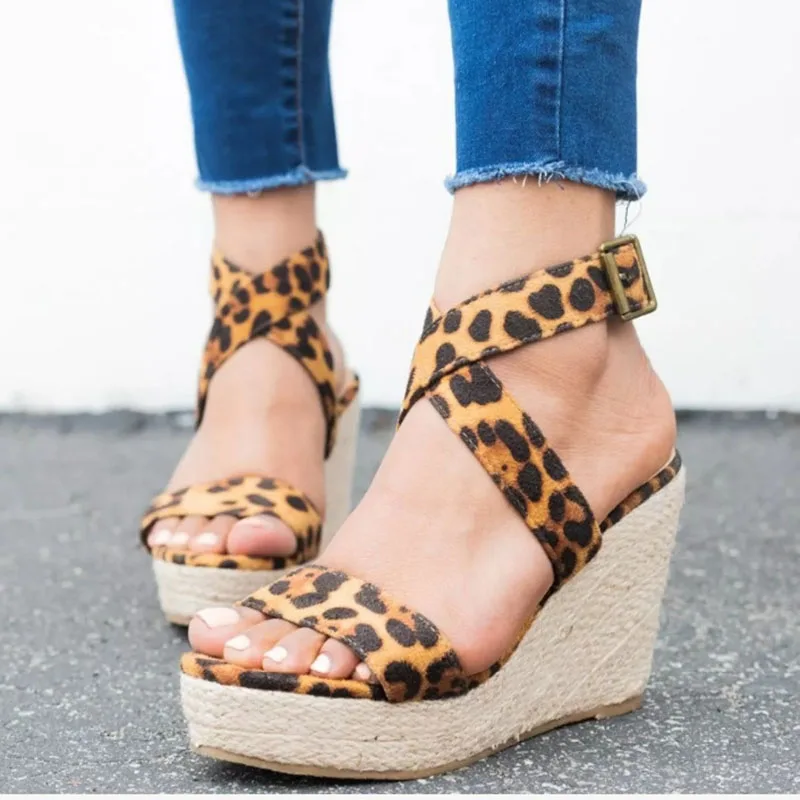 Women Sandals Casual Leopard High Heels Platform Suede Wedges Buckle Ankle Strap Pumps ladies Wedding Shoes Zapatos Mujer 4773W
Women Sandals Casual Leopard High Heels Platform Suede Wedges Buckle Ankle Strap Pumps ladies Wedding Shoes Zapatos Mujer 4773W