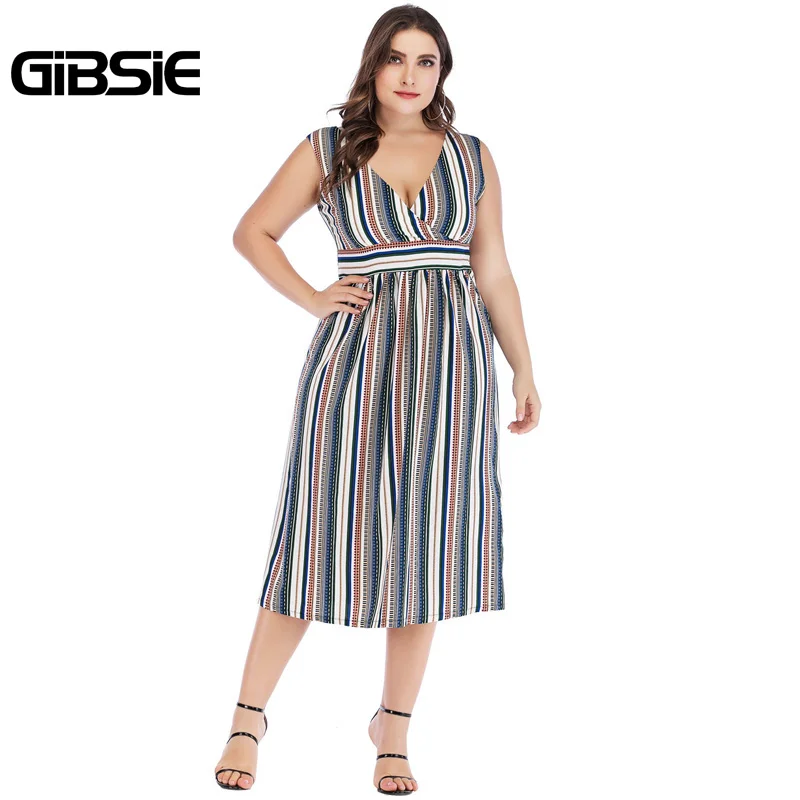 GIBSIE Sexy Wrap V Neck Striped Long Dress 5xl 4xl 3xl Summer Women Plus Size Dresses Female Sleeveless High Waist A Line Dress
GIBSIE Sexy Wrap V Neck Striped Long Dress 5xl 4xl 3xl Summer Women Plus Size Dresses Female Sleeveless High Waist A Line Dress