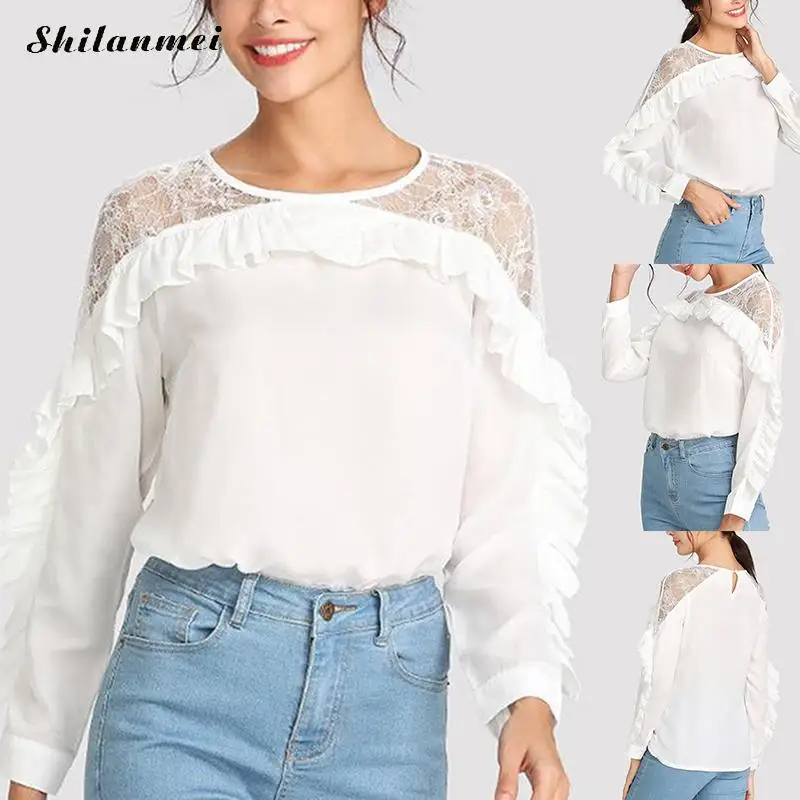 Sexy Lace Shirt Hollow Out White Blouse Elegant Shirt Casual Loose Office Blouses Shirt Women Long Sleeve Ruffles Shirt Ladies
Sexy Lace Shirt Hollow Out White Blouse Elegant Shirt Casual Loose Office Blouses Shirt Women Long Sleeve Ruffles Shirt Ladies