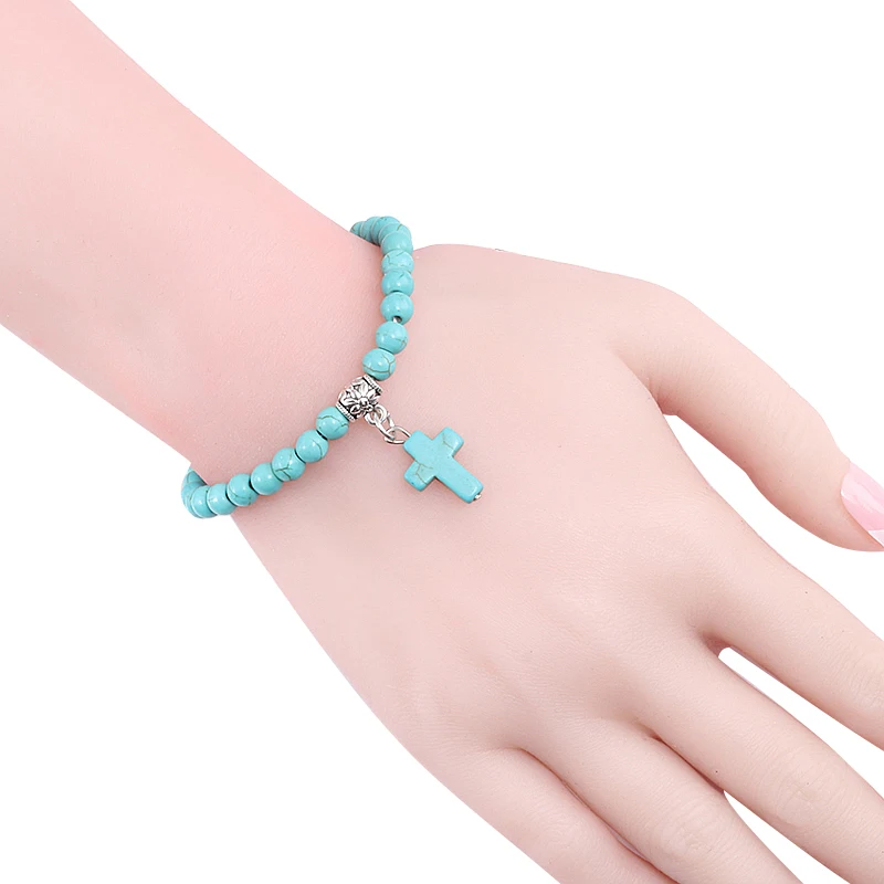 Retro Blue Turquoises Beaded Elastic Bracelets Men Women Cross Pendant Natural Stone Charm Bracelet Fashion Jewelry Accessories
Retro Blue Turquoises Beaded Elastic Bracelets Men Women Cross Pendant Natural Stone Charm Bracelet Fashion Jewelry Accessories