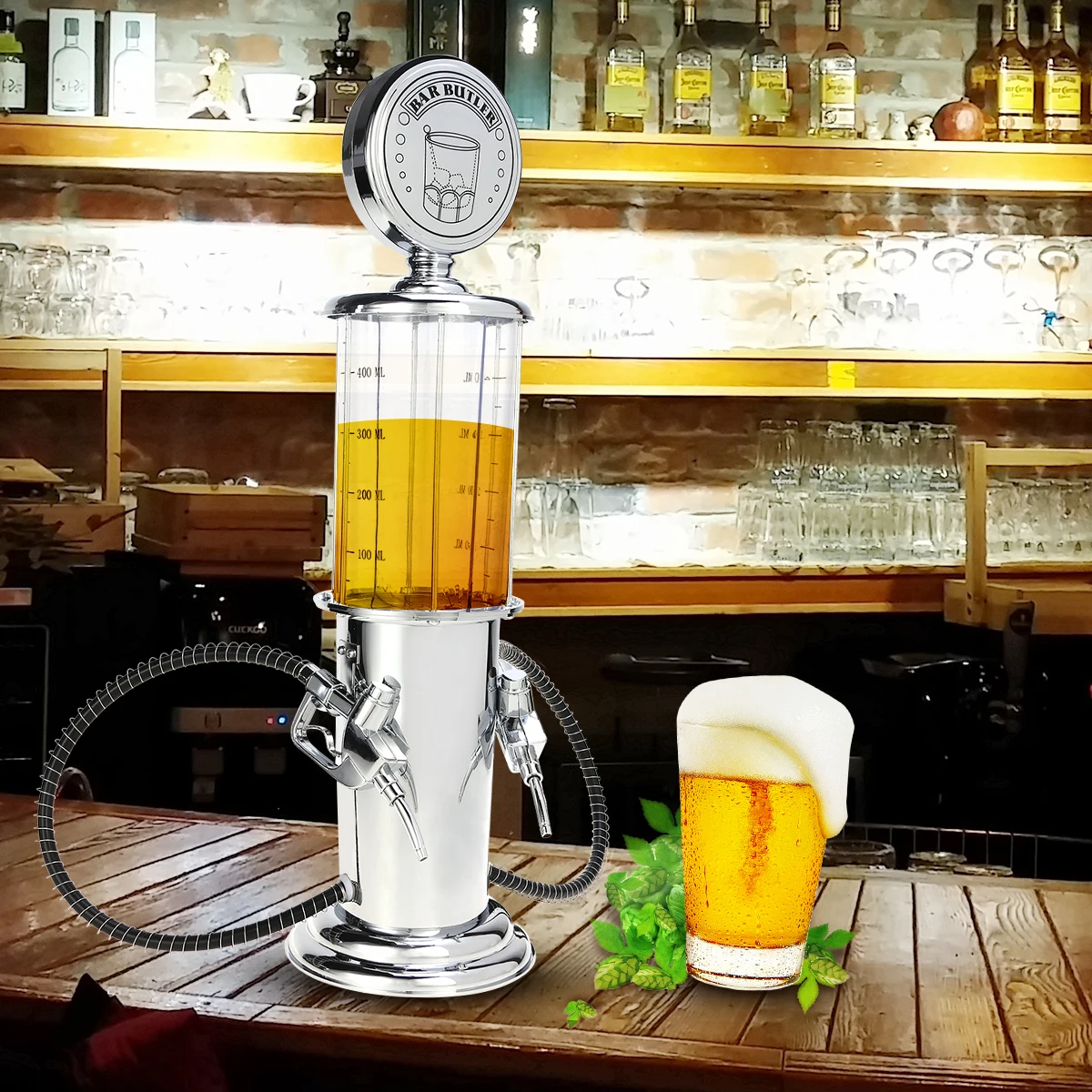 

Mini Beer Dispenser Machine with Transparent Layer Design Gas Station Bar Double Gun Pump Drinking Vessels for Drinking Wine