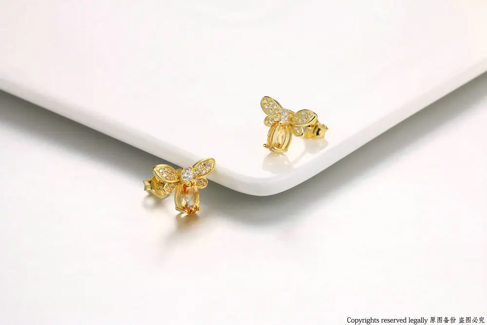 MoBuy MBEI041 Natural Citrine Lovely Bee Stud Earrings 925 Sterling Silver Jewelry 14K Yellow Gold Plated Fine Jewelry For Women 8