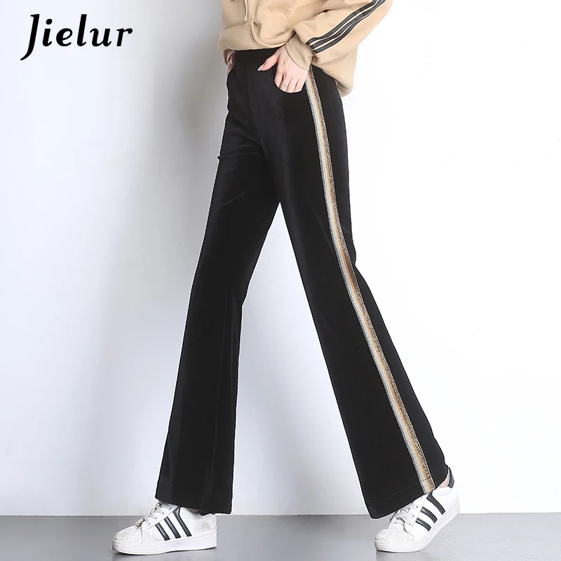 Jielur 2019 Autumn Fashion Gold Velvet Trousers for Women Side Stripe Korean Casual Black Wide Leg Pants Casual Warm Mujer Pant
Jielur 2019 Autumn Fashion Gold Velvet Trousers for Women Side Stripe Korean Casual Black Wide Leg Pants Casual Warm Mujer Pant