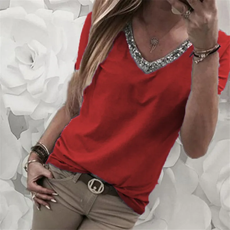 Plus Size 5XL Summer Blouse Women Shirts Short Sleeve Sequined V-neck Womens Tops And Blouses Blusas Mujer De Moda 2019 SJ2019M
Plus Size 5XL Summer Blouse Women Shirts Short Sleeve Sequined V-neck Womens Tops And Blouses Blusas Mujer De Moda 2019 SJ2019M