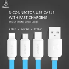 BASEUS 3in1 for Lightning Fast Charging + Micro USB Cable + Type-C Charging Sync Data Cables For iPhone for Xiaomi for Huawei