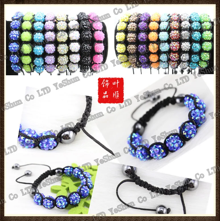 Фото 36 Colors For Choose Hot Promotion ! 9 Pcs Resin Rhinestone Beads Hand Weaved Shamballa Bracelets | Украшения и аксессуары